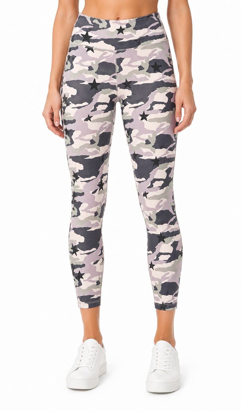 Monrow Camo Stars High Waist Ankle Leggings Cream/Green L